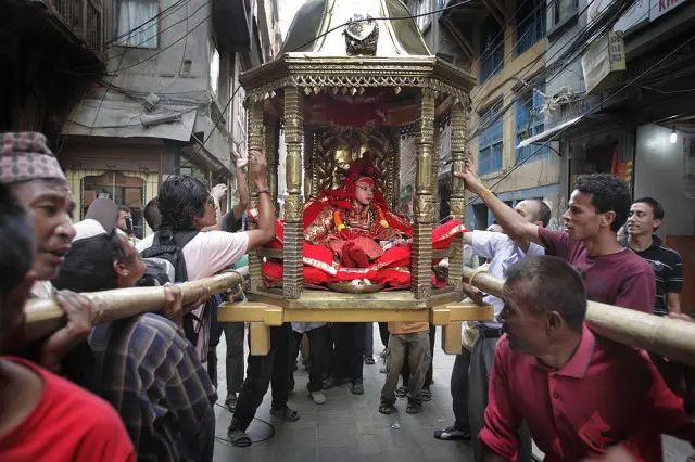 Living Goddess Kumari goes on a pilgrimage in Kathmandu